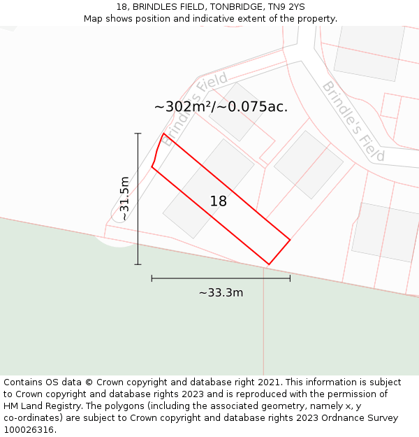 18, BRINDLES FIELD, TONBRIDGE, TN9 2YS: Plot and title map