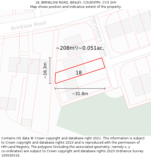18, BRINKLOW ROAD, BINLEY, COVENTRY, CV3 2HY: Plot and title map