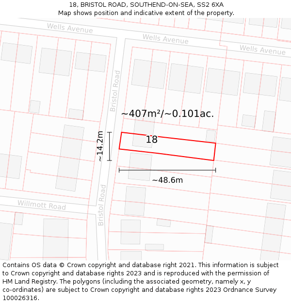 18, BRISTOL ROAD, SOUTHEND-ON-SEA, SS2 6XA: Plot and title map