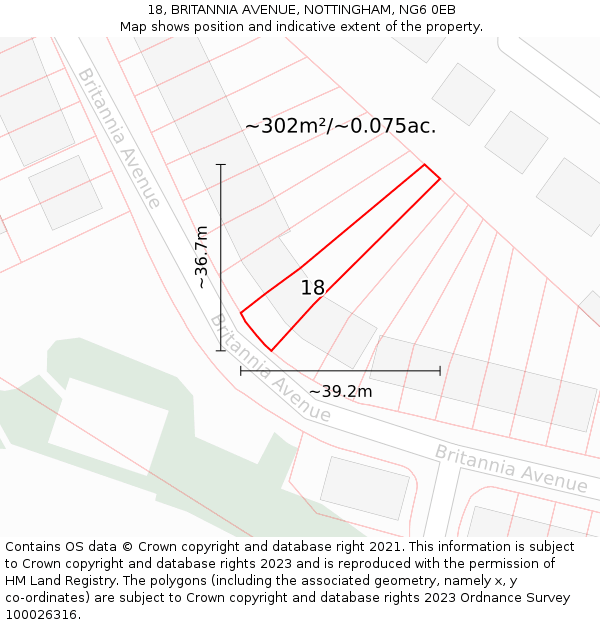 18, BRITANNIA AVENUE, NOTTINGHAM, NG6 0EB: Plot and title map