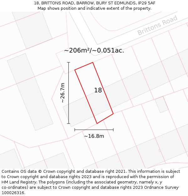 18, BRITTONS ROAD, BARROW, BURY ST EDMUNDS, IP29 5AF: Plot and title map