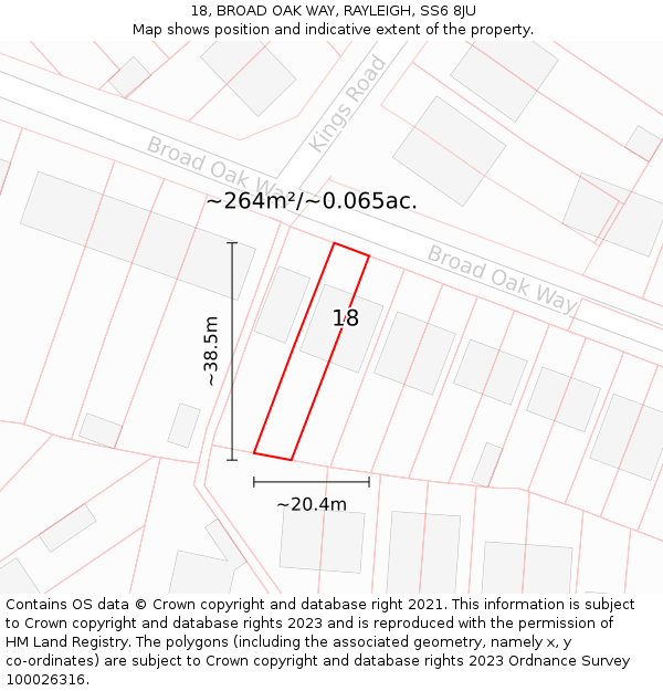 18, BROAD OAK WAY, RAYLEIGH, SS6 8JU: Plot and title map