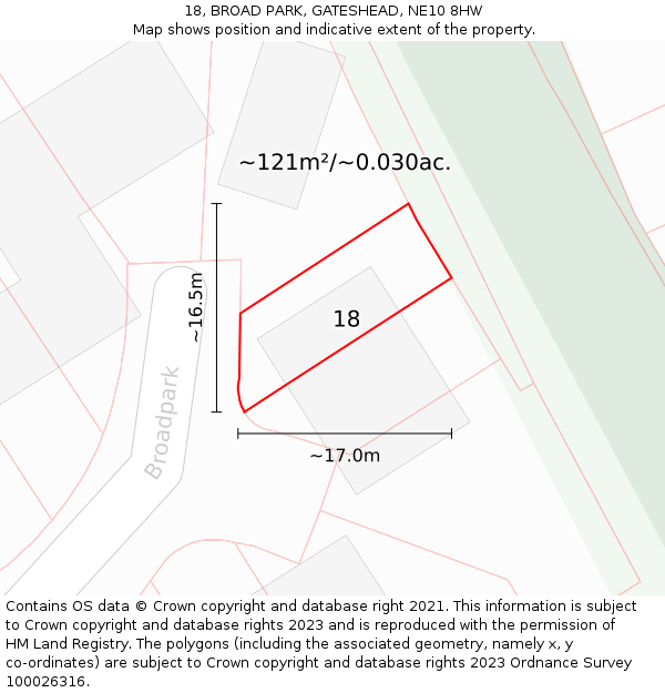 18, BROAD PARK, GATESHEAD, NE10 8HW: Plot and title map