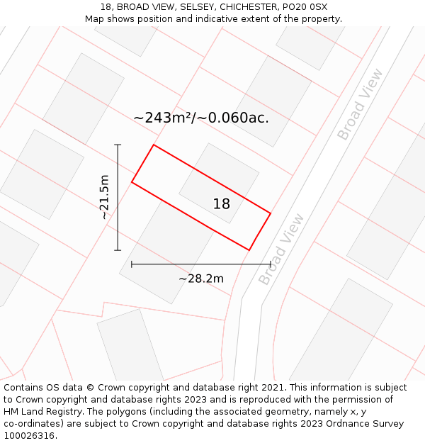18, BROAD VIEW, SELSEY, CHICHESTER, PO20 0SX: Plot and title map