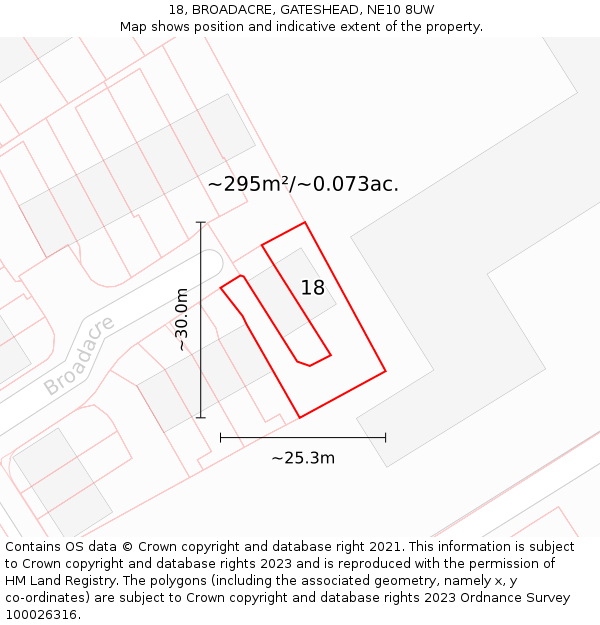 18, BROADACRE, GATESHEAD, NE10 8UW: Plot and title map