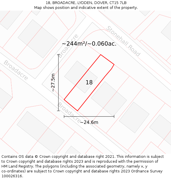 18, BROADACRE, LYDDEN, DOVER, CT15 7LB: Plot and title map