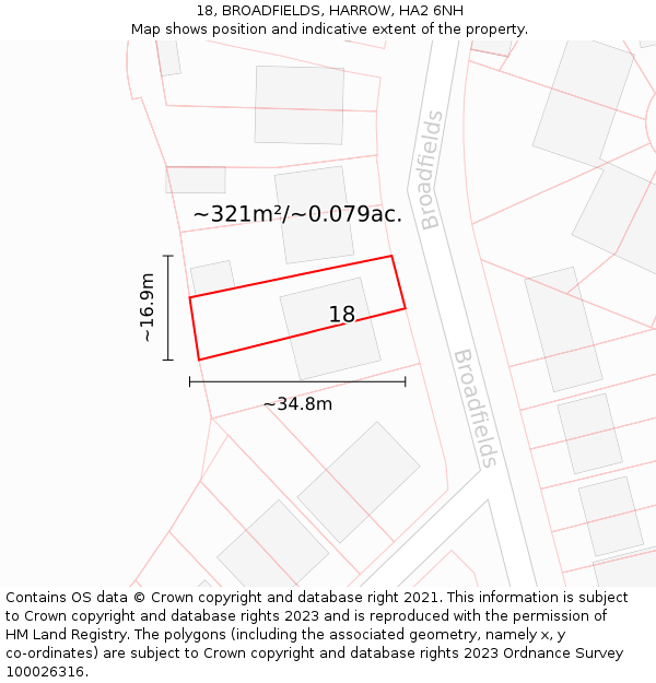 18, BROADFIELDS, HARROW, HA2 6NH: Plot and title map
