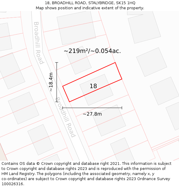 18, BROADHILL ROAD, STALYBRIDGE, SK15 1HQ: Plot and title map