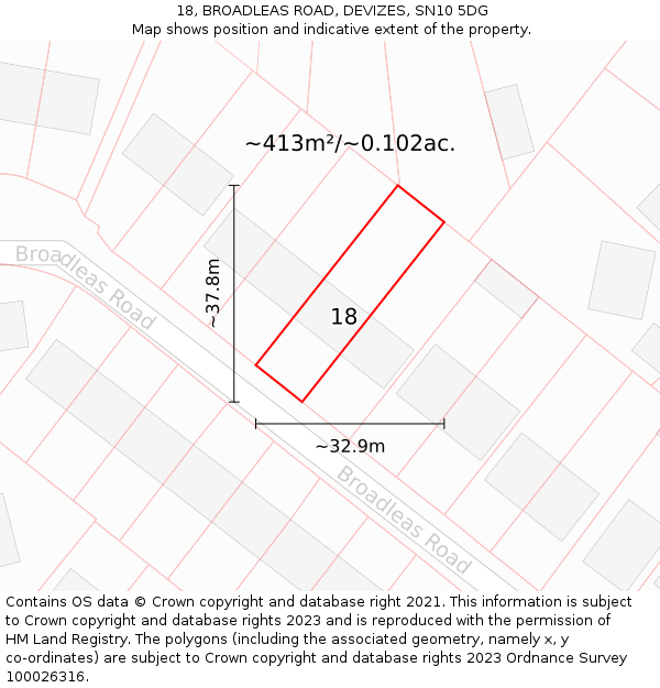 18, BROADLEAS ROAD, DEVIZES, SN10 5DG: Plot and title map