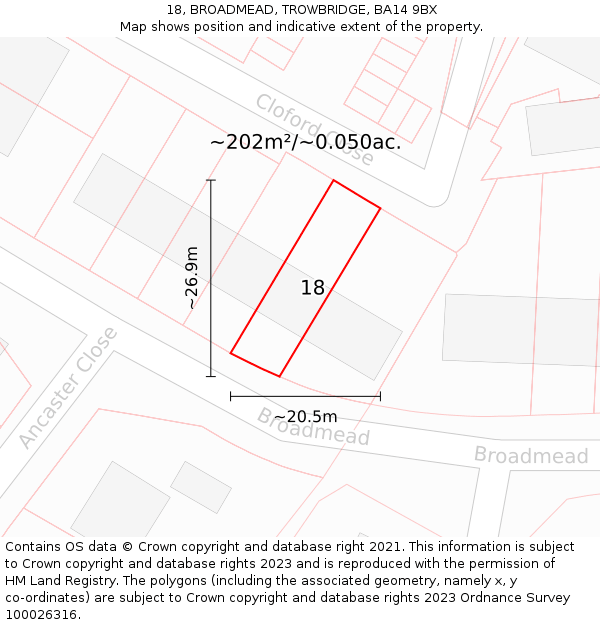 18, BROADMEAD, TROWBRIDGE, BA14 9BX: Plot and title map