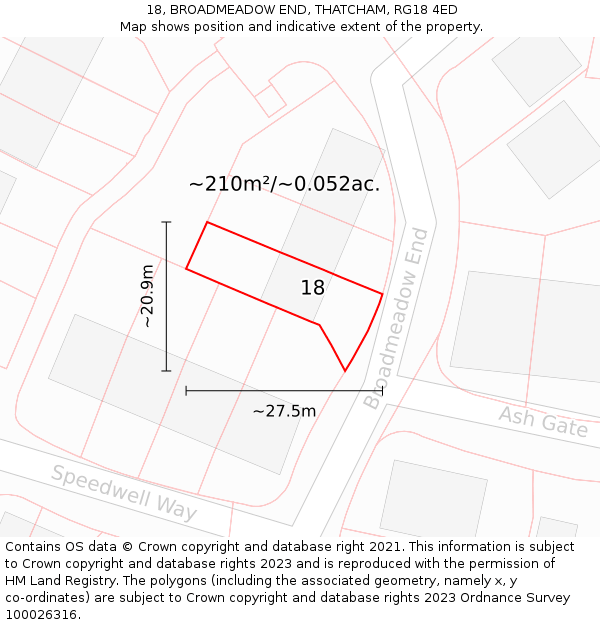 18, BROADMEADOW END, THATCHAM, RG18 4ED: Plot and title map