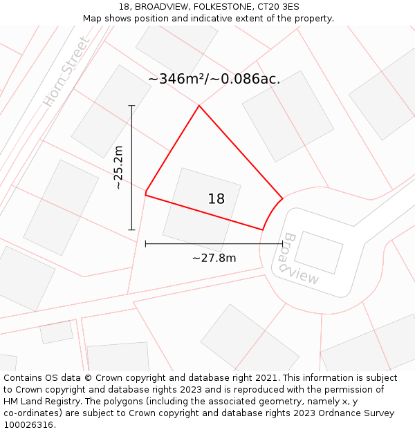 18, BROADVIEW, FOLKESTONE, CT20 3ES: Plot and title map