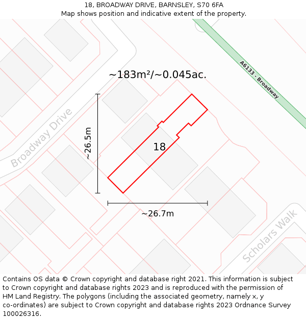 18, BROADWAY DRIVE, BARNSLEY, S70 6FA: Plot and title map