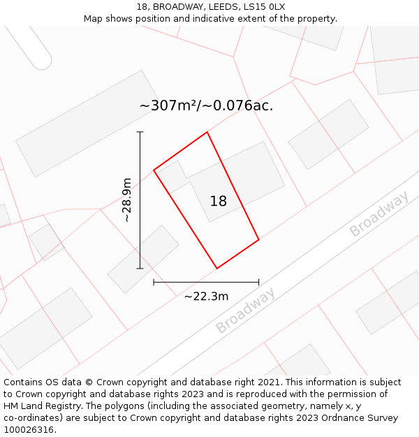 18, BROADWAY, LEEDS, LS15 0LX: Plot and title map