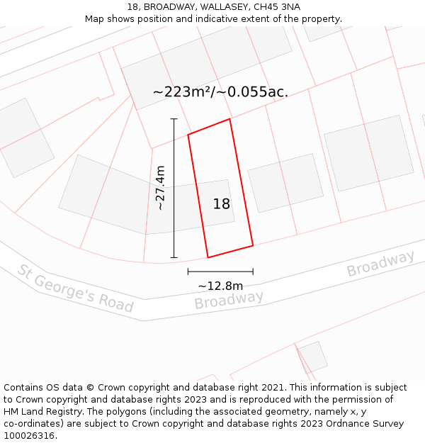 18, BROADWAY, WALLASEY, CH45 3NA: Plot and title map