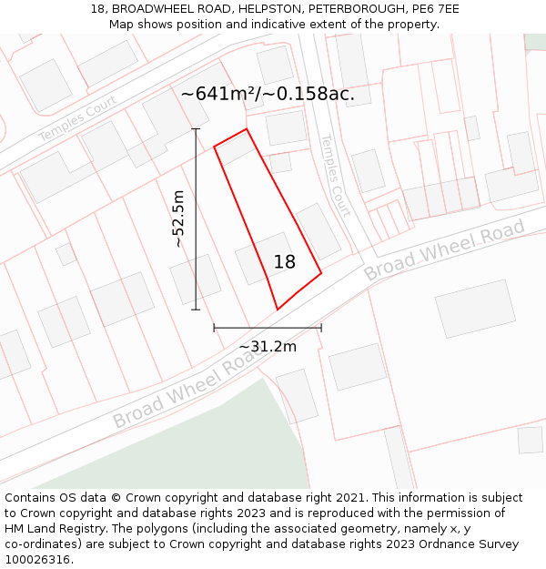 18, BROADWHEEL ROAD, HELPSTON, PETERBOROUGH, PE6 7EE: Plot and title map