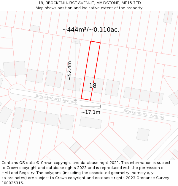 18, BROCKENHURST AVENUE, MAIDSTONE, ME15 7ED: Plot and title map