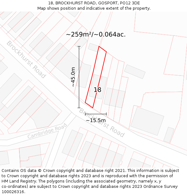 18, BROCKHURST ROAD, GOSPORT, PO12 3DE: Plot and title map