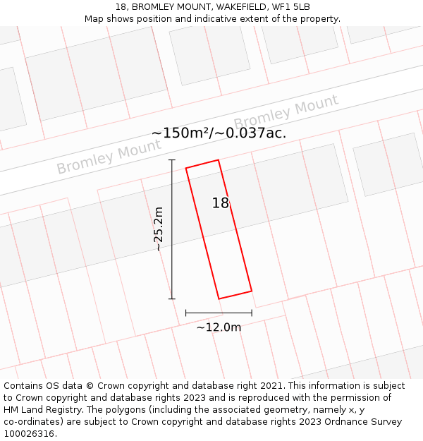18, BROMLEY MOUNT, WAKEFIELD, WF1 5LB: Plot and title map