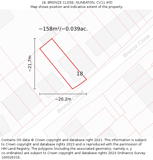 18, BRONZE CLOSE, NUNEATON, CV11 4YD: Plot and title map