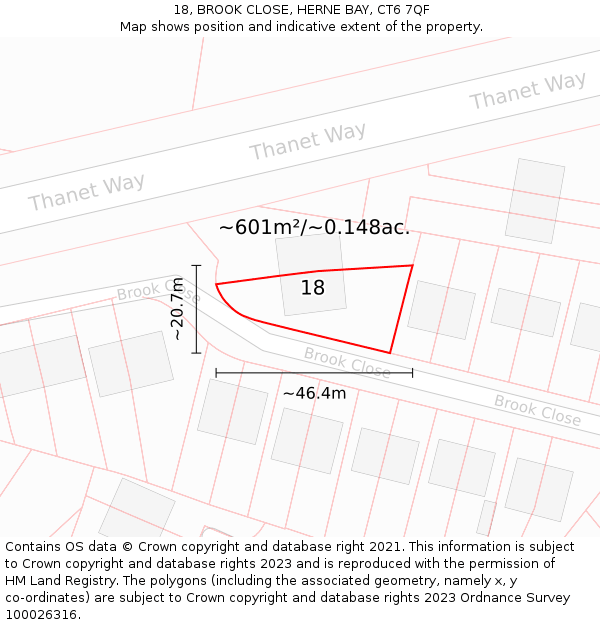 18, BROOK CLOSE, HERNE BAY, CT6 7QF: Plot and title map
