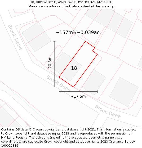 18, BROOK DENE, WINSLOW, BUCKINGHAM, MK18 3FU: Plot and title map