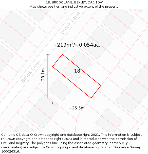 18, BROOK LANE, BEXLEY, DA5 1DW: Plot and title map
