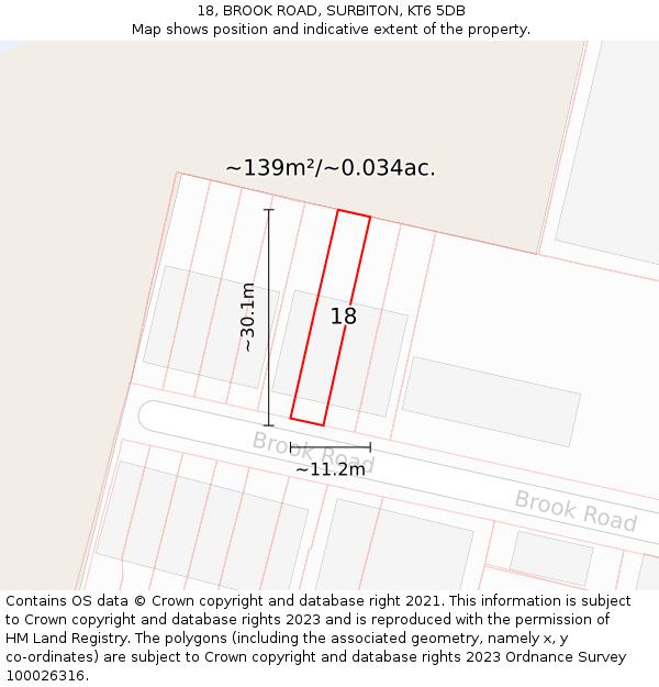 18, BROOK ROAD, SURBITON, KT6 5DB: Plot and title map