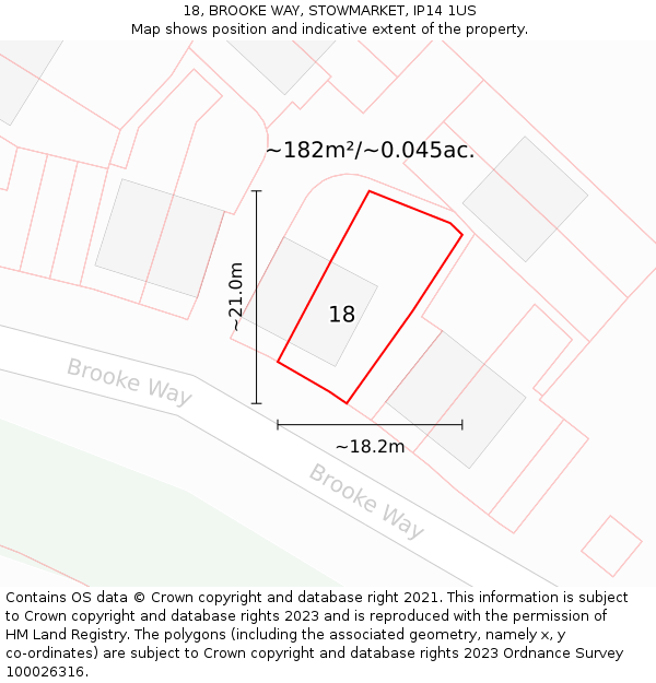 18, BROOKE WAY, STOWMARKET, IP14 1US: Plot and title map