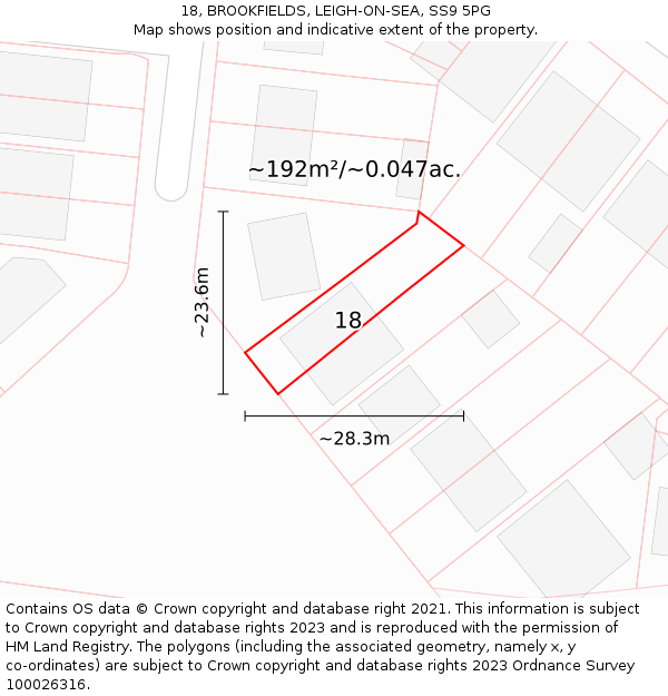 18, BROOKFIELDS, LEIGH-ON-SEA, SS9 5PG: Plot and title map