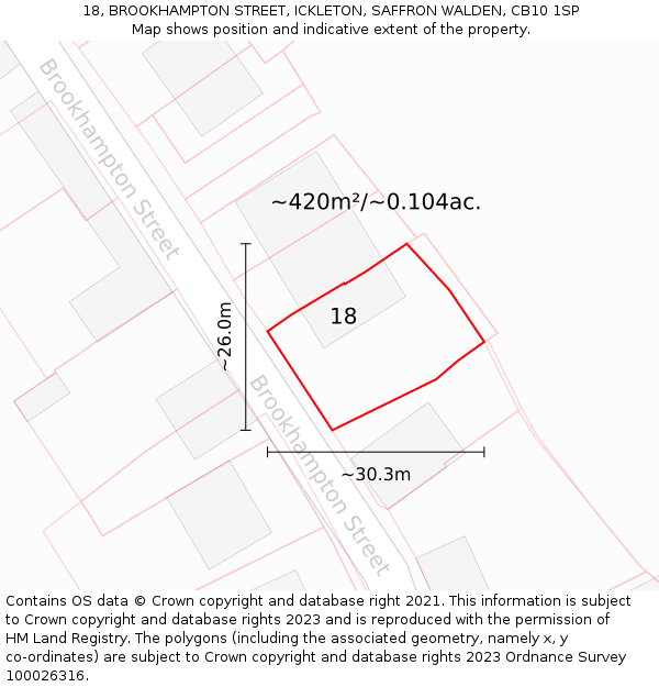 18, BROOKHAMPTON STREET, ICKLETON, SAFFRON WALDEN, CB10 1SP: Plot and title map