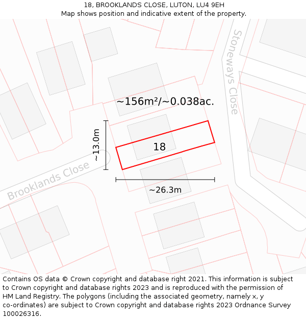 18, BROOKLANDS CLOSE, LUTON, LU4 9EH: Plot and title map