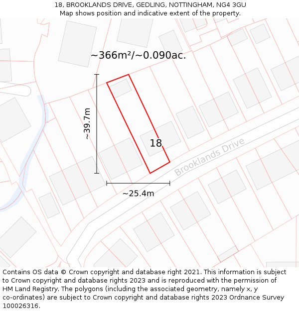 18, BROOKLANDS DRIVE, GEDLING, NOTTINGHAM, NG4 3GU: Plot and title map