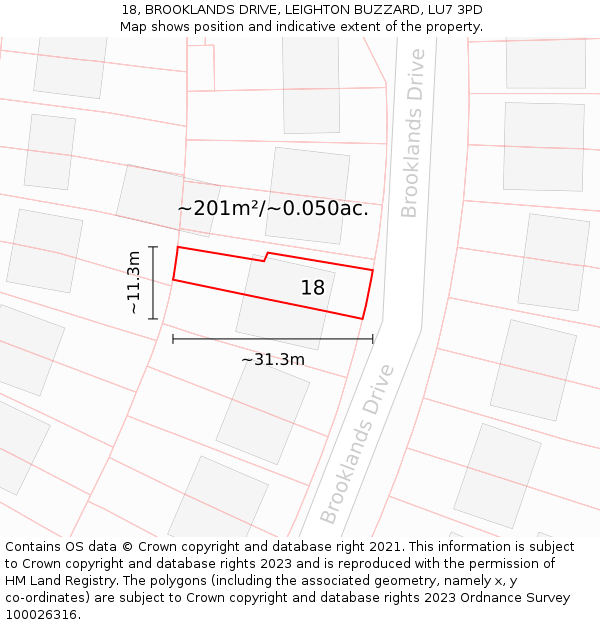 18, BROOKLANDS DRIVE, LEIGHTON BUZZARD, LU7 3PD: Plot and title map