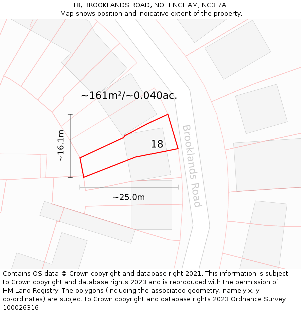 18, BROOKLANDS ROAD, NOTTINGHAM, NG3 7AL: Plot and title map