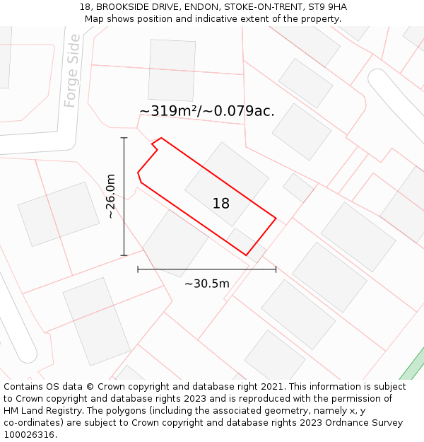 18, BROOKSIDE DRIVE, ENDON, STOKE-ON-TRENT, ST9 9HA: Plot and title map