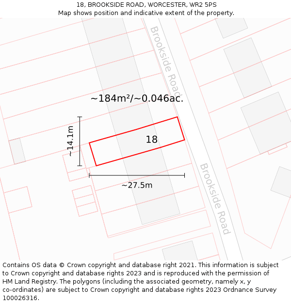 18, BROOKSIDE ROAD, WORCESTER, WR2 5PS: Plot and title map