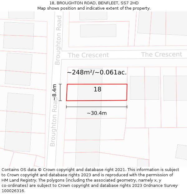 18, BROUGHTON ROAD, BENFLEET, SS7 2HD: Plot and title map