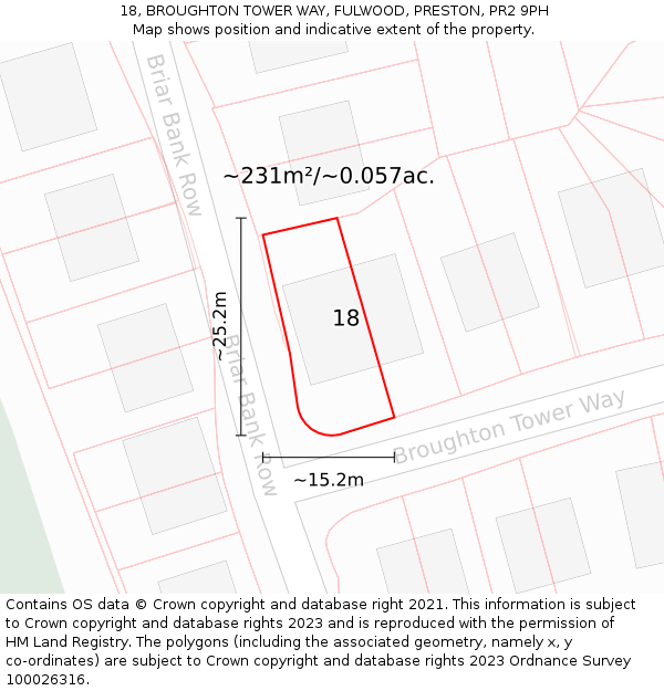 18, BROUGHTON TOWER WAY, FULWOOD, PRESTON, PR2 9PH: Plot and title map