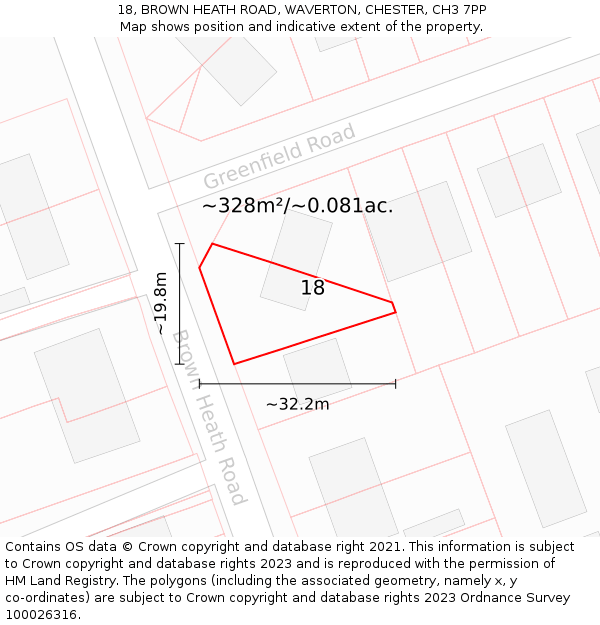 18, BROWN HEATH ROAD, WAVERTON, CHESTER, CH3 7PP: Plot and title map