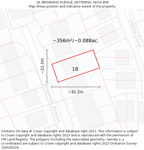 18, BROWNING AVENUE, KETTERING, NN16 8NP: Plot and title map