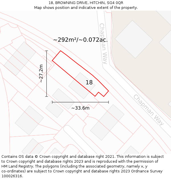 18, BROWNING DRIVE, HITCHIN, SG4 0QR: Plot and title map