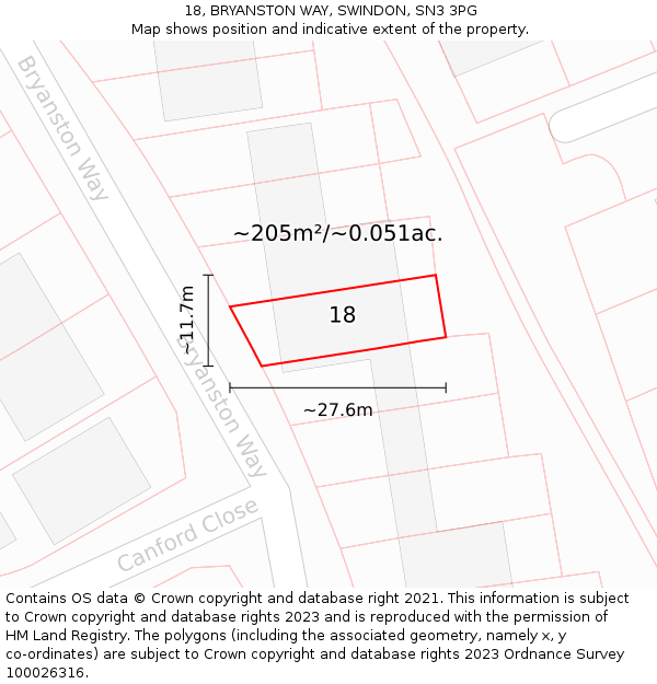 18, BRYANSTON WAY, SWINDON, SN3 3PG: Plot and title map