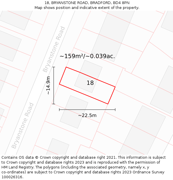 18, BRYANSTONE ROAD, BRADFORD, BD4 8PN: Plot and title map