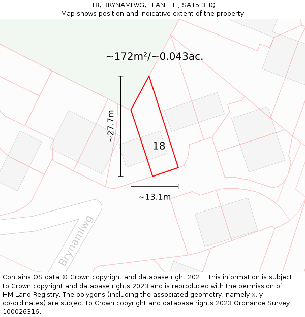 18, BRYNAMLWG, LLANELLI, SA15 3HQ: Plot and title map