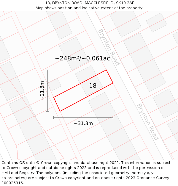 18, BRYNTON ROAD, MACCLESFIELD, SK10 3AF: Plot and title map