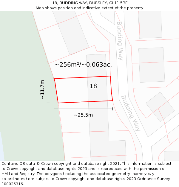 18, BUDDING WAY, DURSLEY, GL11 5BE: Plot and title map