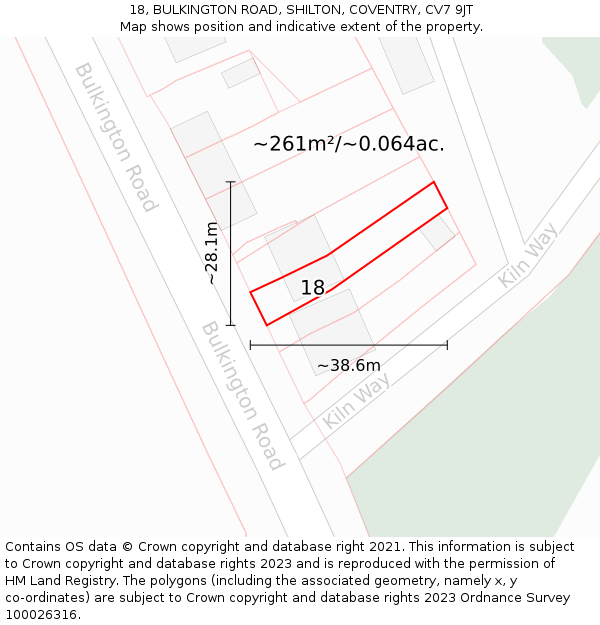 18, BULKINGTON ROAD, SHILTON, COVENTRY, CV7 9JT: Plot and title map