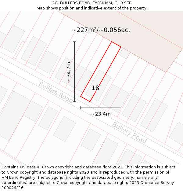 18, BULLERS ROAD, FARNHAM, GU9 9EP: Plot and title map