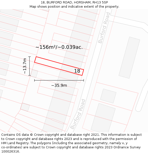 18, BURFORD ROAD, HORSHAM, RH13 5SP: Plot and title map